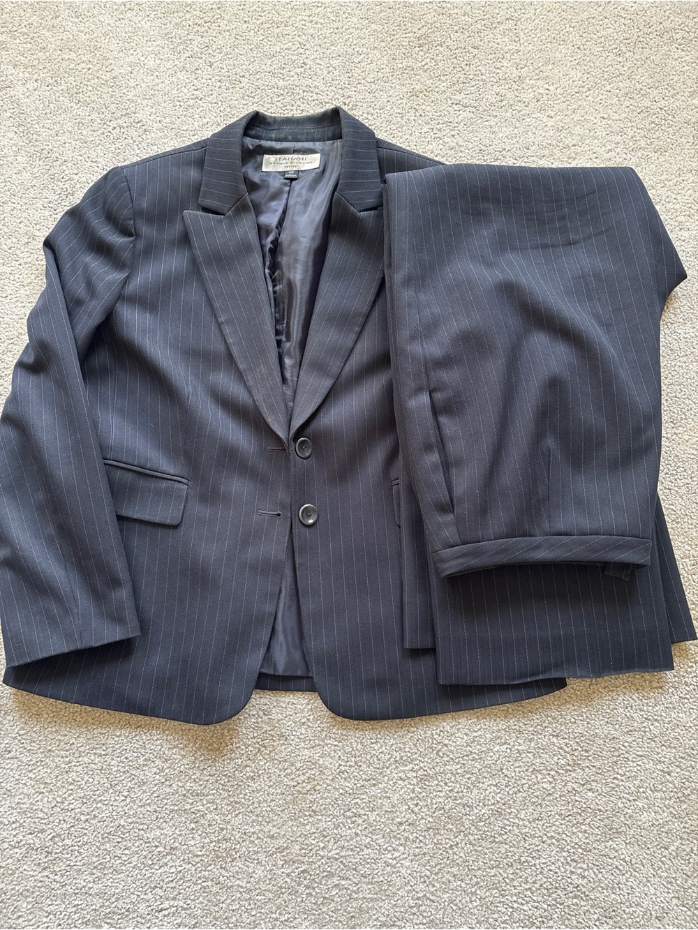 Tahari Women's Navy Pinstripe Pantsuit - Picture 3 of 3
